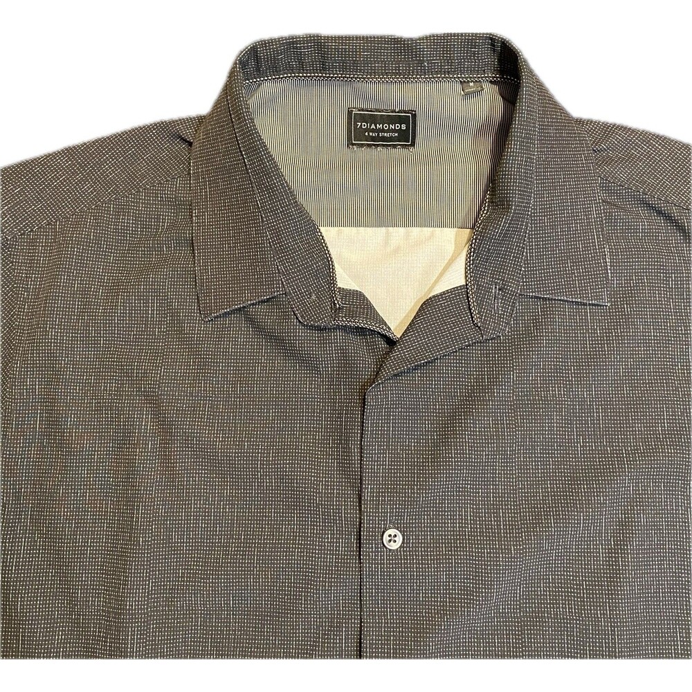 7 Diamonds Shirt Mens Medium  Charcoal Gray 4 Way Stretch Casual Wear Button Up